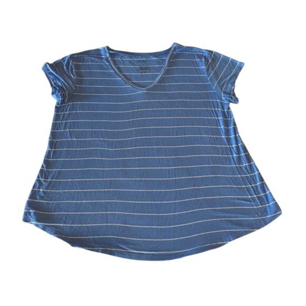 Arizona Jean Co Womens Blue White Striped V-Neck Short Sleeve‎ T-Shirt Large